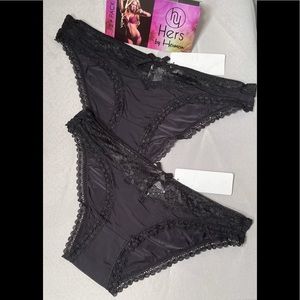 Two Pack New Soft Sexy & Silky Black Fabulous Lace Hipster Panty Panties Set